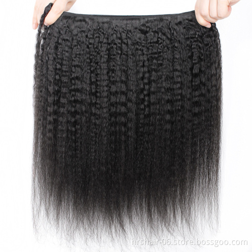 Malaysian Kinky Straight Yaki Hair Weave Lace Closure With Yaki Bulk Hair Bundles